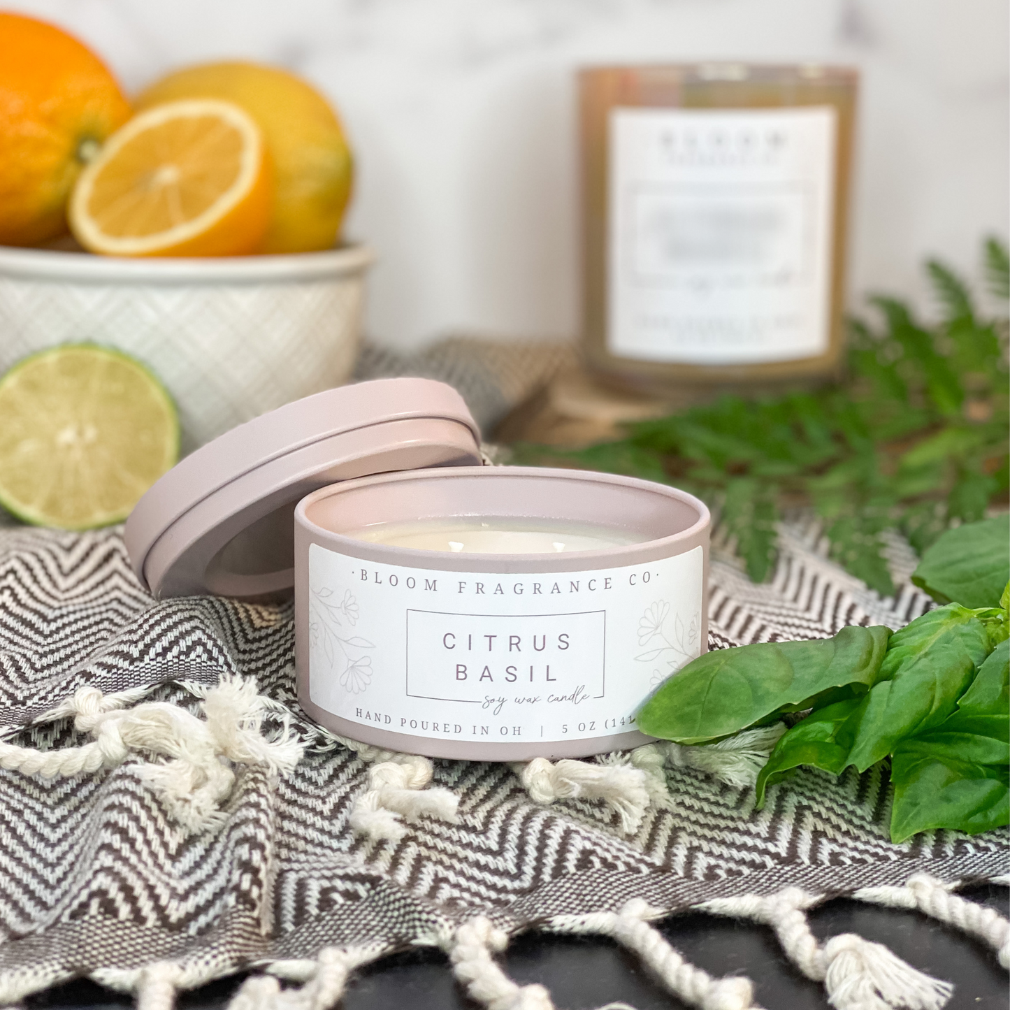 Small Citrus Basil Soy Wax Candle